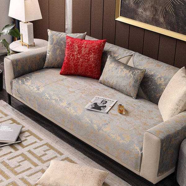 Funda De Sofá Con Figura Dorada Para Sofá De Sala De Estar Funda Para CojíN De Sofá Moderna Funda Para Asiento De Esquina De Cuero Fundas De Toalla Para Sofá Universales Para Las Cuatro Estaciones 70X70Cm 1Pcs-image