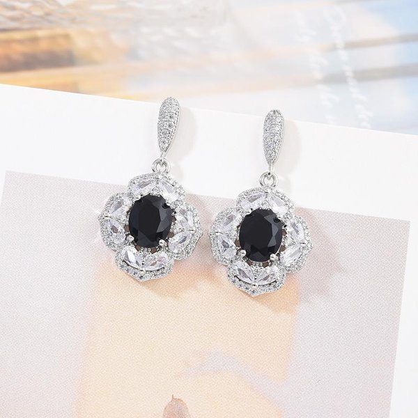 Nuevos Pendientes De Gota De Diamantes Completos Estilo Moda Lujo Ligero Con Circonita Incrustada Needle 925 Silver White-image