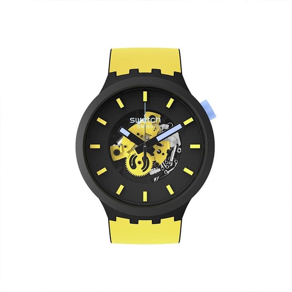 Swatch Big Bold Serie BioceráMica Movimiento De Cuarzo Amarillo Ganso Reloj Del Cielo 47 Mm Esfera Amarilla Caja De CeráMica Correa De Silicona Relojes Unisex SB03B109 SB03B109 Black-image