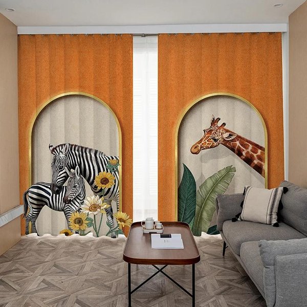 Nowoczesne Proste Lekko Luksusowe PomarańCzowe Kreatywne Wysokie Zaciemnienie Draperia Zebra SłOnecznik Sypialnia Salon Jadalnia ZasłOny ZaciemniająCe W55 X H120Cm X 2&Grommet Top White-image