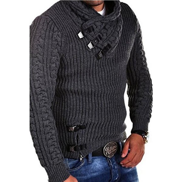 SuéTeres Para Hombre Ropa Urbana SuéTer De Cuello Alto Para Hombre Manga Larga Tejido Jerseys OtoñO E Invierno Suave CáLido BáSico L Black-image