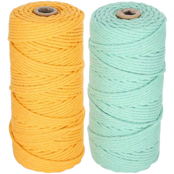 2 Piezas 100 Metros Hilo De AlgodóN Cuerda Para Tejer Trenza Macramé Mano DIY Manualidad Verde Amarillo Yellow-image