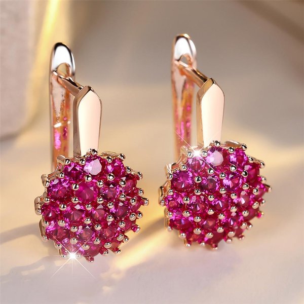 Pendientes De Aro Con Zirconia Redonda De Cristal Rojo Rosa Flor De Girasol Para Mujer Oro Rosa Plata JoyeríA De Flor De Boda Regalo De Compromiso Oro Rosa-image