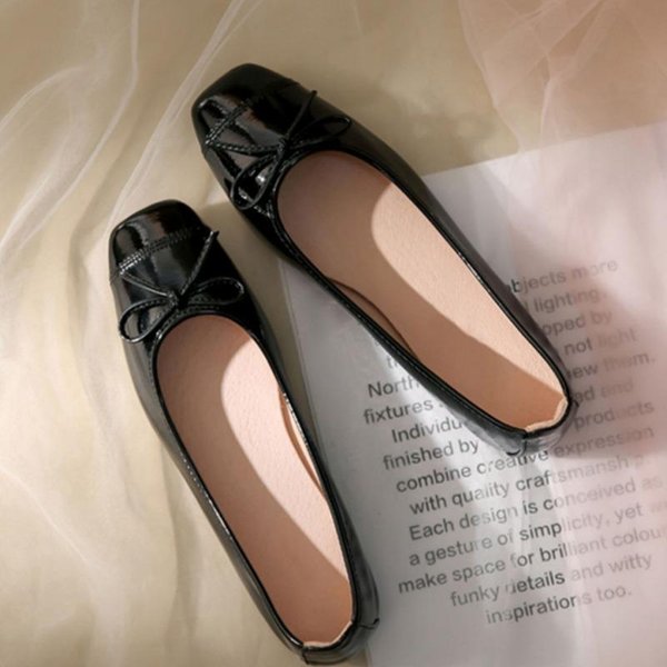 Zapatos De Mujer Nuevos Planos BáSicos Para Mujer CláSicos Zapatos Planos De Vestir Mujer Lazo Poco Profundos Slip-On Punta Cuadrada Suela Suave Zapatos De Mujer 39 Negro-image