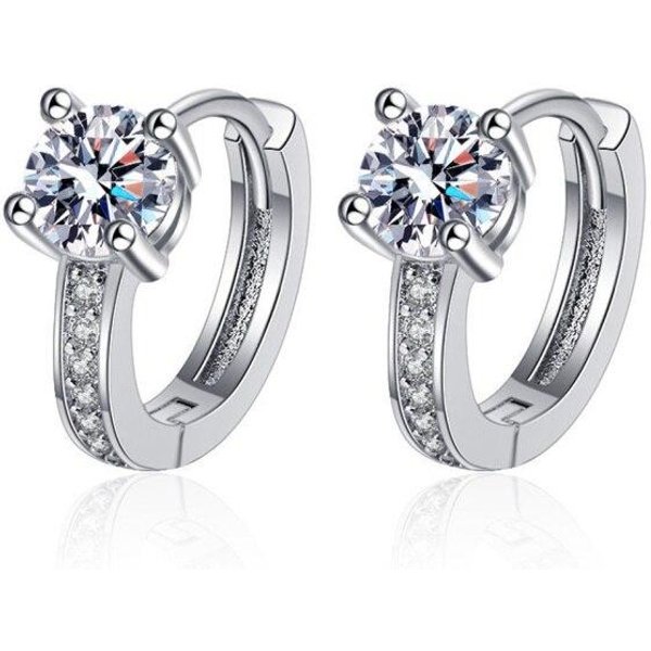 Nuevos Pendientes Para Mujer Hebilla De Oreja Plata 925 Simple Micro - Circonita Con Incrustaciones Cuatro Garras Gemas Par Aros Para Piercing JoyeríA De Festival-image