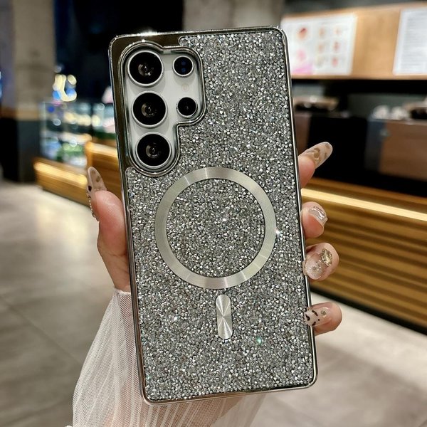 Luksusowe BłYszcząCe Cyrkonie Diamentowe Etui Dla Samsung S25 S24 S23 Ultra S25 Plus Magnetyczne Bezprzewodowe ŁAdowanie Odporne Na WstrząSy Etui Galaxy S25 Ultra-image