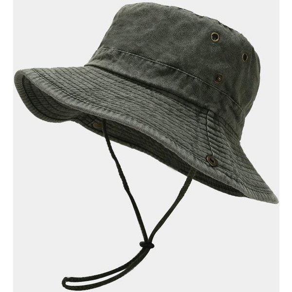 Ldslyjr BawełNiany Jednolity Kapelusz Bucket Outdoorowy WęDkarski PodróżNy Czapka PrzeciwsłOneczna Dla MężCzyzn I Kobiet 19 56-60Cm Wear Kolor Zielono-Szary Wojskowy-image