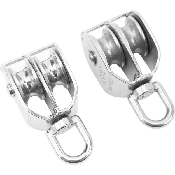 2PCS Polea Doble M32 Rueda De Rodillo Acero Inoxidable RotacióN 360 Grados Polea Para ElevacióN De Cable-image