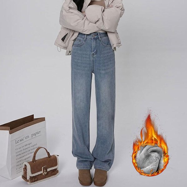 Jeans De Cintura Alta Para Mujer, Terciopelo Grueso Afelpado Rectos Holgados VersióN Estrecha Retro Pierna Ancha Pantalones VersáTiles 2XL-image