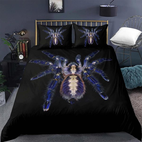 Zestaw PośCieli Z Nadrukiem Tarantuli King Full Nadruk 3D Czarny PająK Zestaw Poszwy Na KołDrę Motyw OwadóW Dla ChłOpca Nastolatka Poliestrowy Zestaw PośCieli 135X200Cm-image
