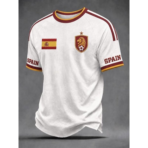 Bandera De La SeleccióN Nacional De EspañA 2026, Camiseta De FúTbol Para Aficionados, LeóN Retro 3D Secado RáPido Deporte Casual Camiseta Superior Para Hombre XL White-image