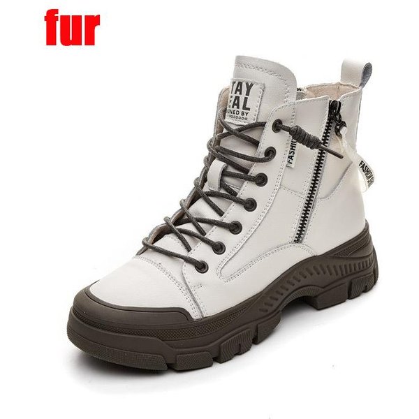Jesienne Buty Wczesnozimowe Oryginalne SkóRzane Modne Buty Dla Kobiet Gruba Podeszwa Damskie Botki Damskie Botas 38 Gray-image