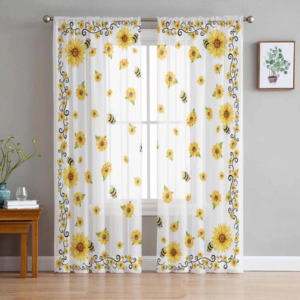 Cortinas Semitransparentes De Flores Vintage Para DecoracióN De Dormitorio Sala De Estar Cortina De Ventana Para Cocina Tul Voile Organza Drapeados W135 X H115Cm X1&Grommet Top-image