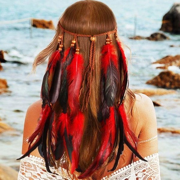 Diadema Boho De Plumas Diadema Hippie Tocado De Plumas Gitano Tocado Para Disfraz Indio Accesorio Para El Cabello Para Mujeres Black-image