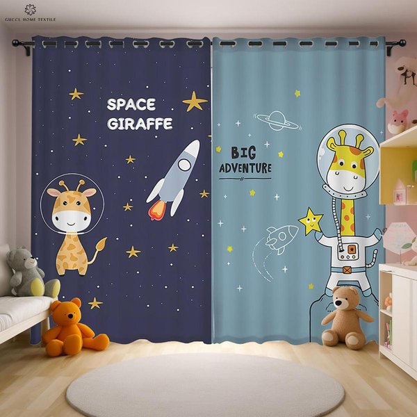 Cortinas Estampadas De Astronauta De Dibujos Animados, Dibujos Animados De AnimacióN, Dormitorio, Sala De Estar, BalcóN, Cocina, Opacas, Aislamiento TéRmico W100Xh130(Cm) Folio&Grommet Top-image