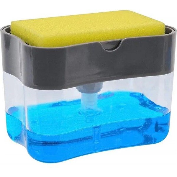 Dispensador AutomáTico De JabóN, Botella Para Detergente LíQuido, Dispensador De JabóN Para Platos De Cocina, Dispensador De Esponja De Cocina, Bomba De JabóN Manual De 380Ml Gris-image