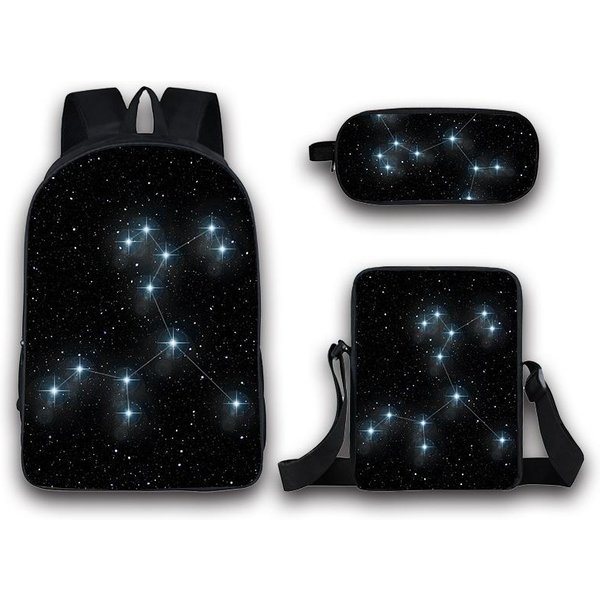CláSico Popular Cielo Estrellado ImpresióN 3D 3 Uds/Set Pupila Mochilas Escolares Mochila Para PortáTil Mochila Bolso De Hombro Inclinado Estuche-image
