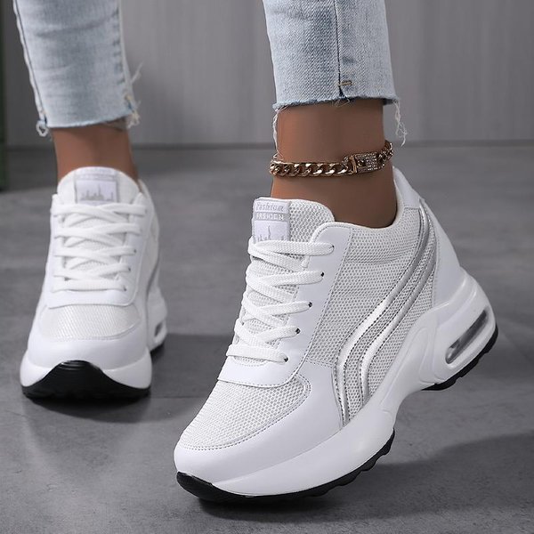 Damskie Sneakersy Z Poduszką Powietrzną, Siateczkowe, BiałE, Sportowe Buty Do Biegania, Outdoorowe Buty PodwyżSzająCe 8 Cm, Damskie Buty Codzienne Do Chodzenia 42-image