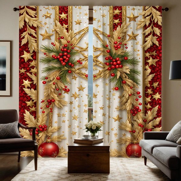 2 Piezas HD Digital Amarillo Corbata Moda Cortinas Hoja Dorada Estilo DecoracióN Del Hogar DecoracióN Sala De Estar Dormitorio Cortina Con Varilla E W52H63Inchw132H160Cm-image