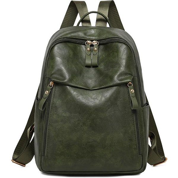 Mochila Casual De PU Para Mujer Moda Ligera Retro Gran Capacidad Mujer Mochila PequeñA-image