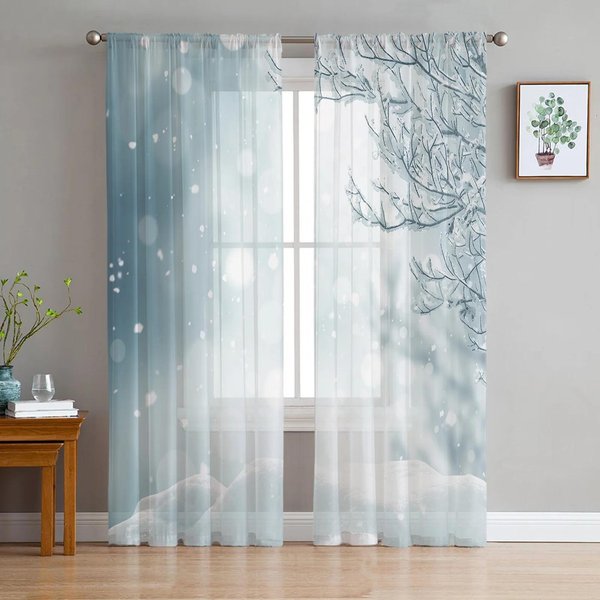 GałąZka RośLiny Zielone LiśCie Tiulowe Przezroczyste ZasłOny Do Dekoracji Salonu ZasłOna Okienna Do Sypialni Woal Organza Draperie W135 X H115Cm X1&Grommet Top-image