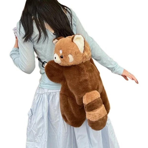 Pluszowy Plecak Panda Czerwona, Urocza Pluszowa Lalka, Damska Torebka Crossbody Z Futra, MięKka Torba Na Ramię Na Kemping, PodróżE, Imprezę, Prezent Urodzinowy Dla Kobiety-image