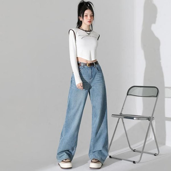 Pantalones De Pierna Recta Estilo Primavera Nuevo Pantalones De Pierna Ancha Jeans Para Mujer Pantalones 2XL White-image