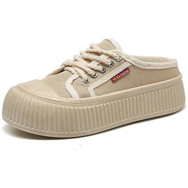 Zapatos De Mujer Para Invierno Nuevo Estilo Coreano Zapatos De Lona Con Suela Gruesa Transpirables Y CóModos Zapatos De Tabla Tendencia Juvenil A La Moda 40 Beige-image