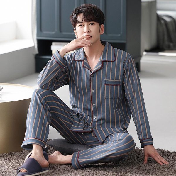 Pantalones De AlgodóN Puro Para Hombre OtoñO E Invierno De Manga Larga, Pijamas Finos Para Mediana Edad Y Ancianos, Pijamas, Conjuntos Para Estar En Casa, Ropa Para Estar En Casa M Gray-image
