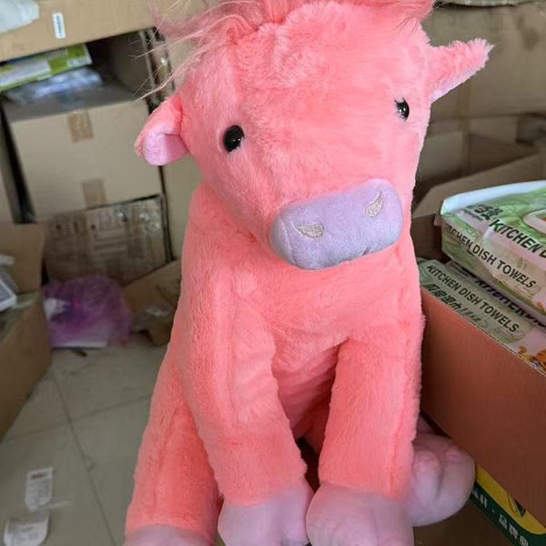 Zabawna RóżOwa Krowa Szkocka Pluszowa Zabawka Kawaii CęTkowana Krowa Pluszowe ZwierząTko Lalka MięKka Puszysta Pluszowa Poduszka Na Urodziny Dziecka 28Cm-image