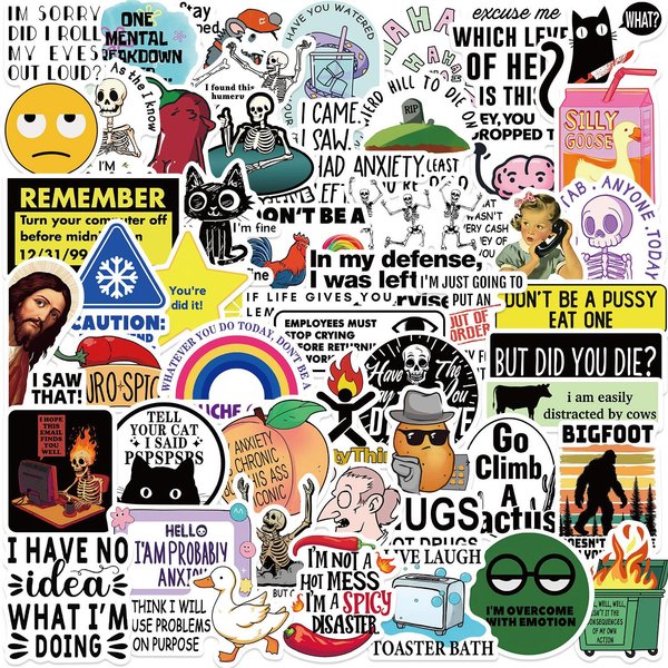 50 Sztuk Zabawnych Sarkastycznych Naklejek Memowych KreskóWkowe Naklejki Dekoracja Notatnik LodóWka Telefon Rower Laptop Gitara Naklejki Graffiti Yellow-image