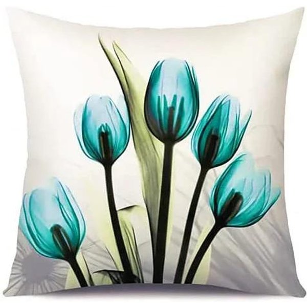 Funda De CojíN De Lino Con Flor De Acuarela Cian, Funda De Almohada DecoracióN Para El Hogar, Para Sofá, Coche, Dormitorio 40X40 45X45 50X50 60X60 40X40Cm-image