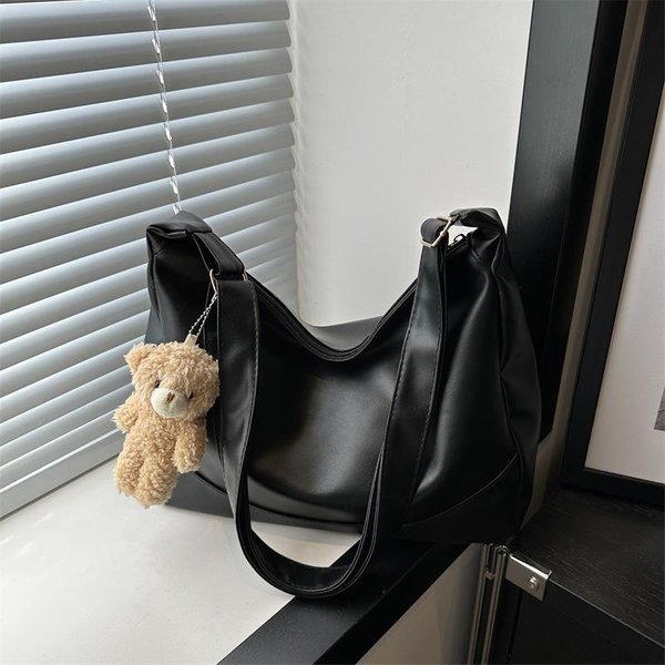 Bolso De Hombro De Color SóLido, Moderno Y Sencillo De Gran Capacidad Para Mujer, Primavera Nuevo, VersióN Coreana De Bolso De Axila, Bolso Casual Tipo Dumpling With Pendant White-image