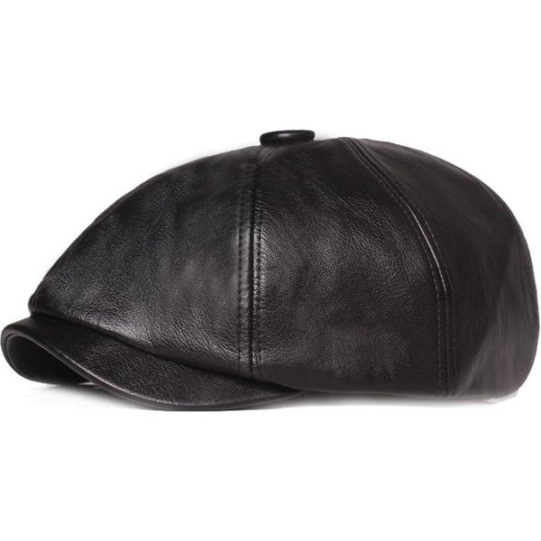 Retro OśMiokąTny SkóRzany Kapelusz MęSki SkóRzany Beret Elegancki Modny Studentski Czapka Z Daszkiem Czapki Snapback Dla MężCzyzn Codzienny 54-60CM Black-image