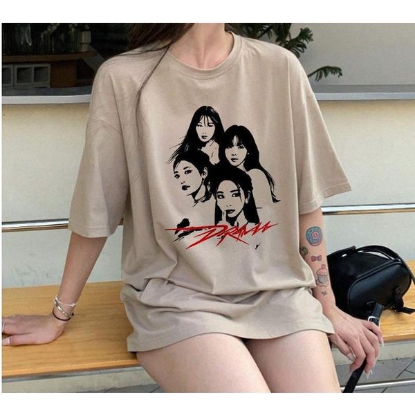 2026 Aespa Drama Moda De Verano Tendencia Hombres Mujeres Top Vintage Hip Hop Streetwear Camiseta Oversize Manga Corta Ropa Casual Y2K S Gray-image
