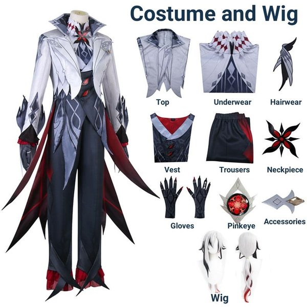 Arlecchino BłAzen Kostium Cosplay Genshin Impact Harbinger Fatui Zestaw Z Peruką SłUga Snezhnaya Kostiumy Na Halloween Dla Kobiet S-image