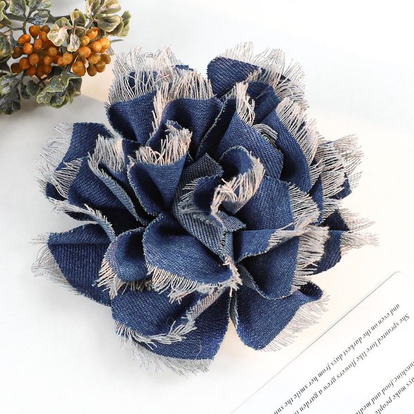 Broche De Flor De Tela Vaquera Hecho A Mano De 14 Cm: Ropa, Cabello Y Accesorio Para Bolso Gray-image