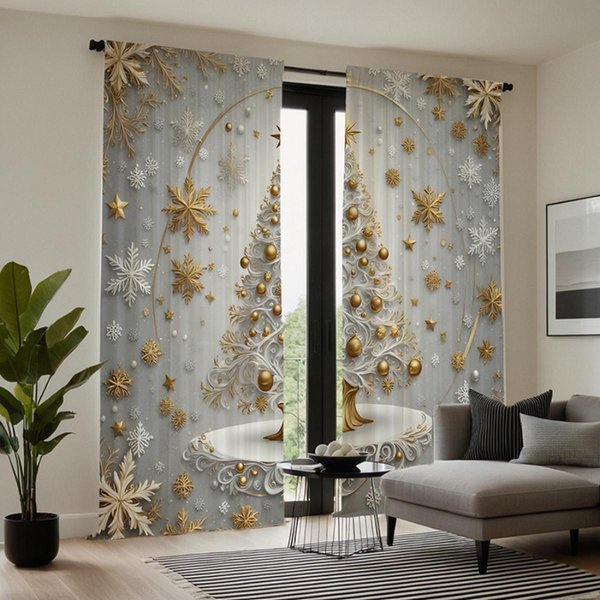 2 Piezas Cortina Decorativa De Cuentas De Cristal De Nieve NavideñO HD Cortina Decorativa Blanca Lazada Cortina Estampada Digitalmente DecoracióN Estilo DecoracióN Del Hogar W52H63Inchw132H160Cm-image