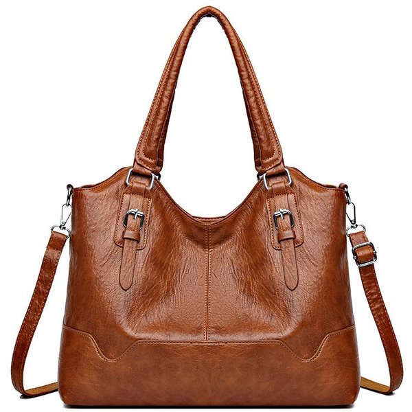 Bolso De Primavera Para Mujer Bolso Grande Europeo Y Americano Bolso Tote Para Llevar En La Mano Cuero Suave Gran Capacidad Un Solo Hombro Bandolera Bolso De Mujer MarróN-image