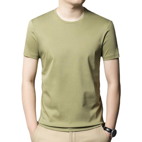 Camiseta De AlgodóN Verano Nueva Camiseta De Manga Corta Con Cuello Redondo Para Hombre Camiseta Juvenil De Moda Ropa De Hombre Polo Bordado Holgado Xxxl Beige-image