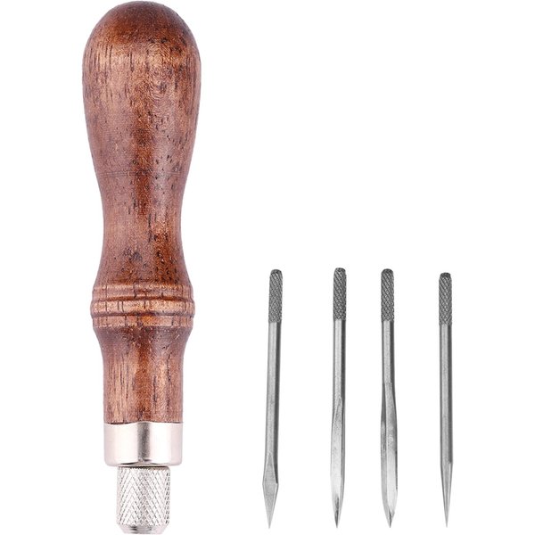 4 En 1 Mango De Madera Costura De Cuero PunzóN De Coser Herramienta DIY MarroquineríA Perforadora-image