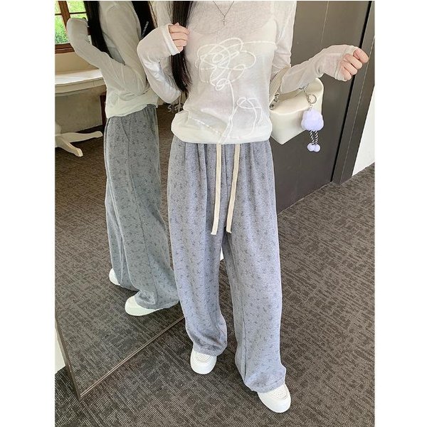 Pantalones De CháNdal Florales Para Mujer En OtoñO Y Verano, Holgados, Nuevos, Casuales, DiseñO De Pantalones Largos, Pantalones Rectos PequeñOs De Pierna Ancha XL Gray-image