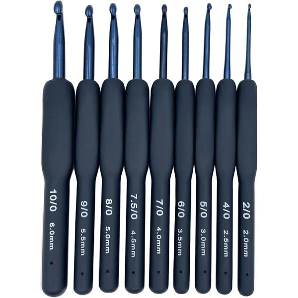 2-10 Mm SzydełKo 9 Sztuk/Zestaw SzydełKa Matowy Silikonowy Uchwyt Aluminium RęCznie Robiony SzydełKo DIY Sweter SzydełKowanie Tkanie Dzianie Szycie NarzęDzie Kolor Granatowy-image