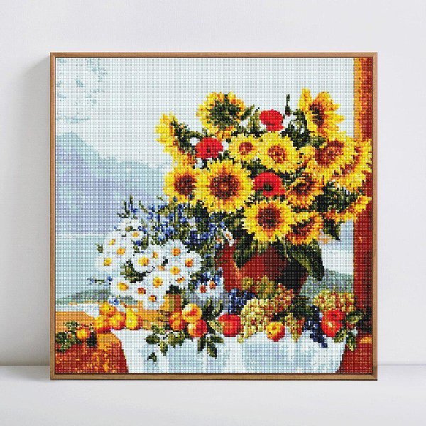 Pintura De Diamantes 5D Redonda Completa Bordado Girasol Venta Imagen Mosaico De Diamantes 30X30-image