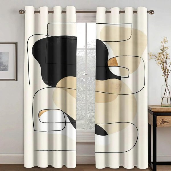 Abstrakcyjna Sztuka Geometryczna Nowoczesna Estetyka Bohemy Elegancja Draperie ZasłOny Okienne Do Salonu Sypialni Kuchni 2 Sztuki Dekor W50Xh160(Cm)X2Pcs&Rod Pocket-image