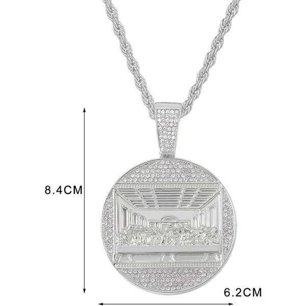 Nowy Wisiorek Ostatnia Wieczerza Naszyjnik Z ŁAńCuszkiem KubańSkim Z ŁAńCuszkiem 14Mm Iced Out Modny Hip Hop MęSki Urok Wisiorek Naszyjniki Tenisowe BiżUteria 18Inch(45Cm) White-image