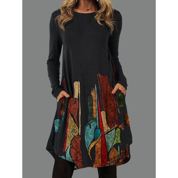 Vestidos Casuales De Cintura Alta Con Cuello Redondo Y Manga Larga Para OtoñO E Invierno De Hnxc Para Mujer 5XL Black-image