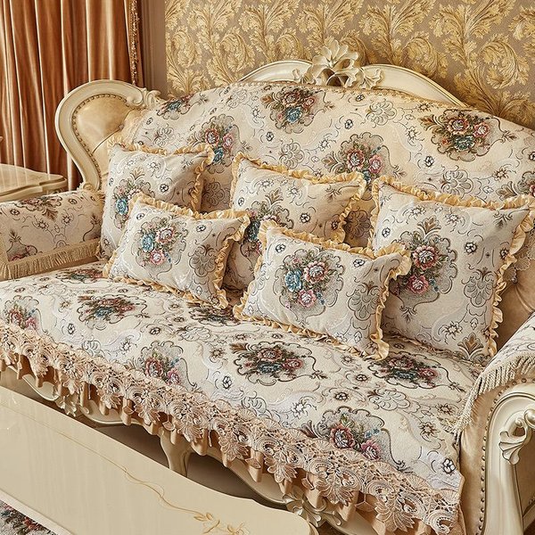 CojíN De Sofá Jacquard Europeo Respaldo Toalla Dobladillo De Falda Bordado Funda De SofáS Toalla De Sofá De Chenilla Antideslizante Resistente Al Desgaste 80X75Cm Back 1Pcs-image