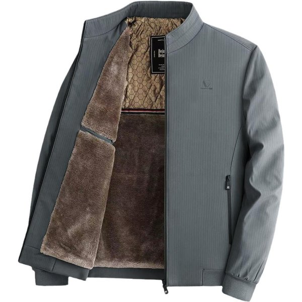 Chaqueta De Terciopelo Grueso Para Hombres De Mediana Edad Y Mayores En Invierno. Nueva Chaqueta Informal De Negocios Para Hombre, CáLida Y Holgada. 4XL Gris-image