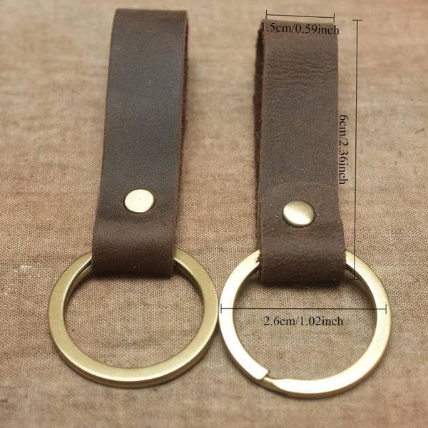 Vintage Autentyczny Autentyczny Brelok - RęCznie Robiony JednopęTlowy Brelok Z ZłOtym Metalowym KółKiem, CiemnobrąZowa SkóRa Naturalna Crazy Horse, Styl Retro Na Klucze 1PC Ciemny Kolor BrąZowy-image
